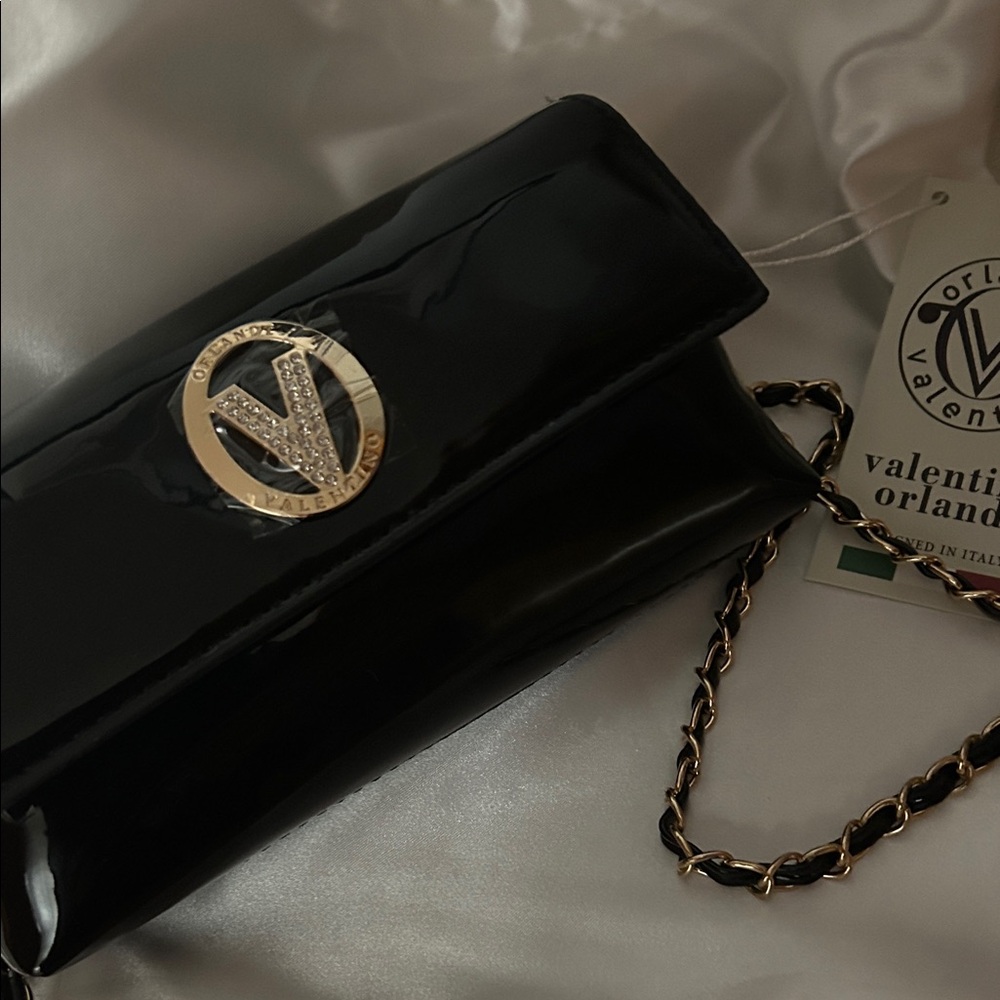 Valentino Orlandi Glossy Black Clutch or Crossbody NWT $210 Retail